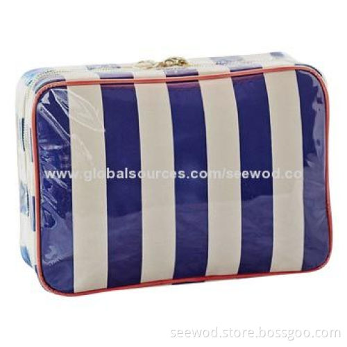 2014 stylish PVC stripe cosmetic bag
